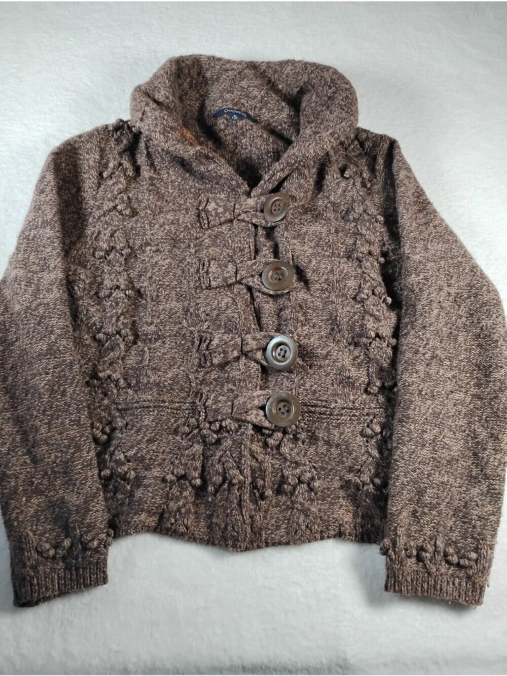 Chadwicks Womens Lambswool Cardigan Chunky Cable Knit Big Buttons Size PL